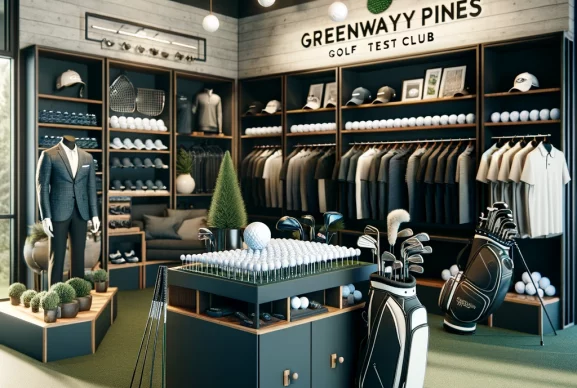 DALL·E 2024-03-12 12.51.47 - Create an image of a golf pro shop interior, showcasing a sophisticated and well-organized retail space. The shop should be filled with golf equipment